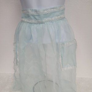 Vintage Sheer Blue Nylon Half Apron 2 Pockets